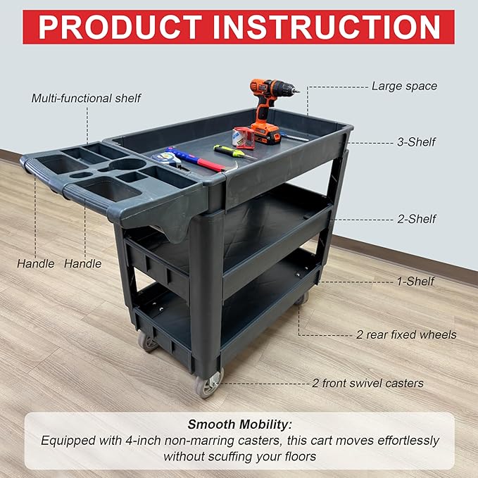 600 lbs Heavy Duty Rolling Utility Service Cart - Image 4