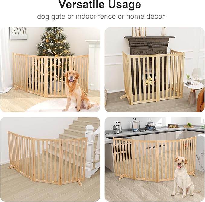 36" Height Extra Tall Freestanding Pet Gate, Solid Wood Folding Safety Fence - Image 4