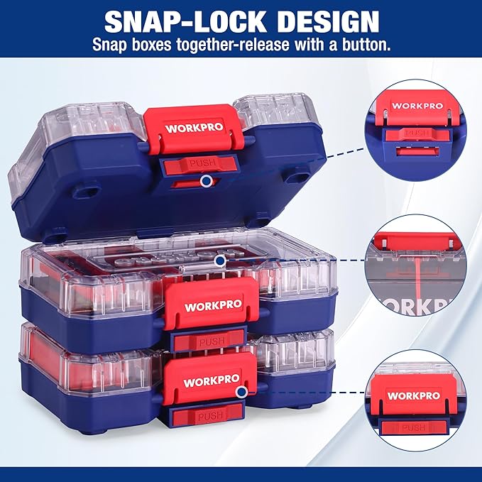 WORKPRO Small Parts Organizer 3 Pieces, Portable Stackable Hardware Storage Case - Image 5