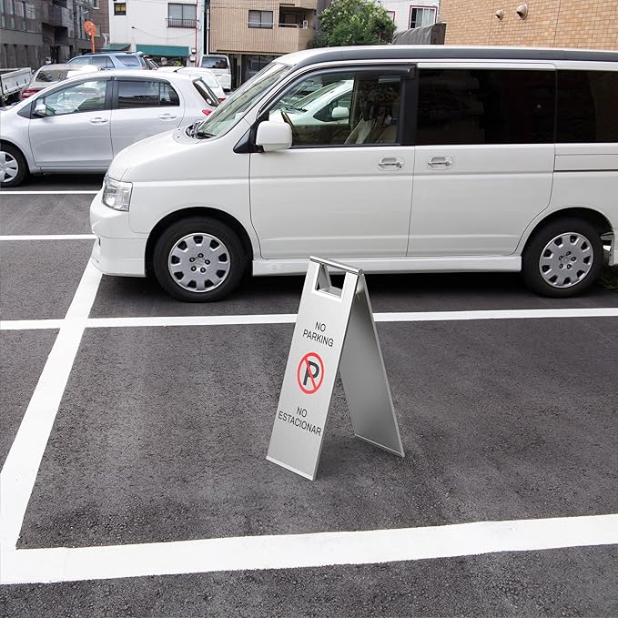 2-Pack No Parking Sign, stainless steel, 24 Inch Height, Double Sided A-Shaped - Image 5