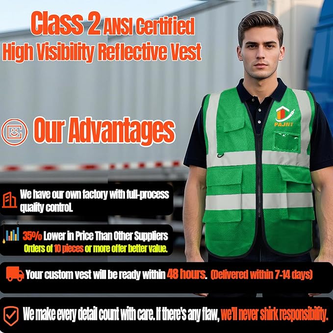 BeautyWill 10/20 Pack Custom Logo Safety Vest, Bulk High Visibility Class 2 - Image 5