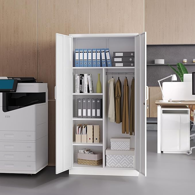 Broom Closet with Lock, Metal Storage Cabinet 36" Wide, 5-Tier Steel Utility - Image 6