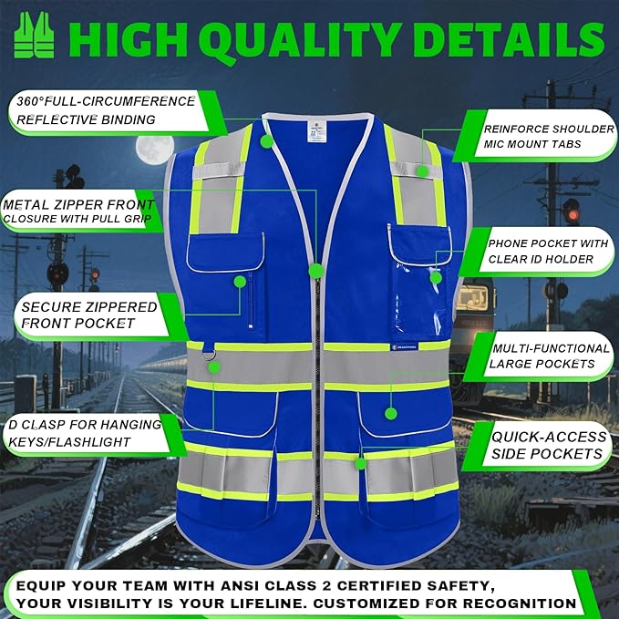 BeautyWill Custom Logo 10 Pockets Safety Vest Class2 ANSI Certified High - Image 6