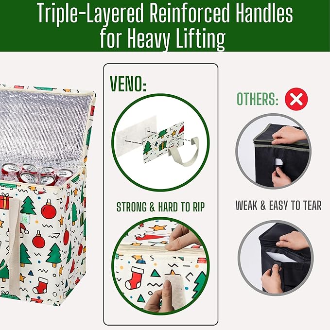 VENO 2 Pack Christmas Cooler Bag Insulated Reusable Grocery Shopping Bag - Image 7