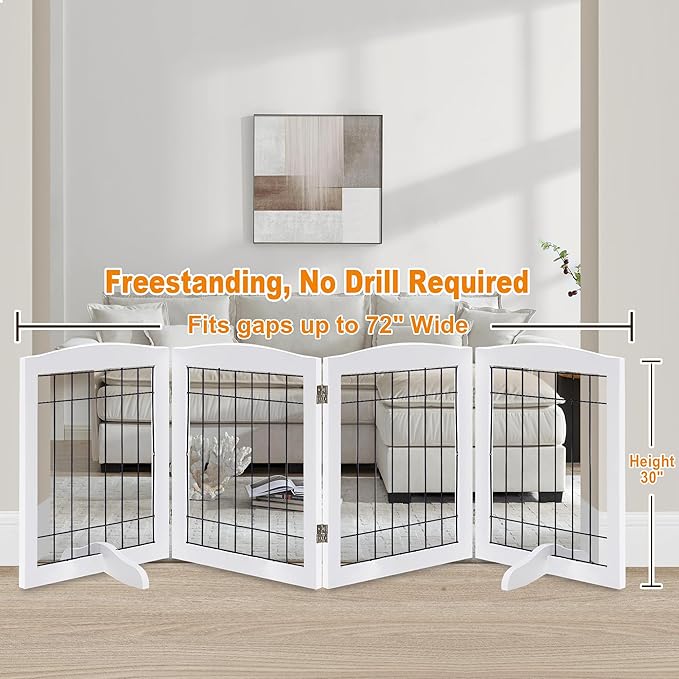 LZRS 4-Panel Freestanding Wooden Dog Gate—Extra Wide 30” Tall Foldable Pet - Image 2