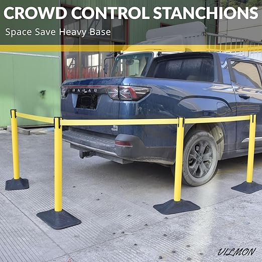 4-Pack 36" Yellow Crowd Control Stanchions, Heavy-Duty Rubber Rectangular Base - Image 4