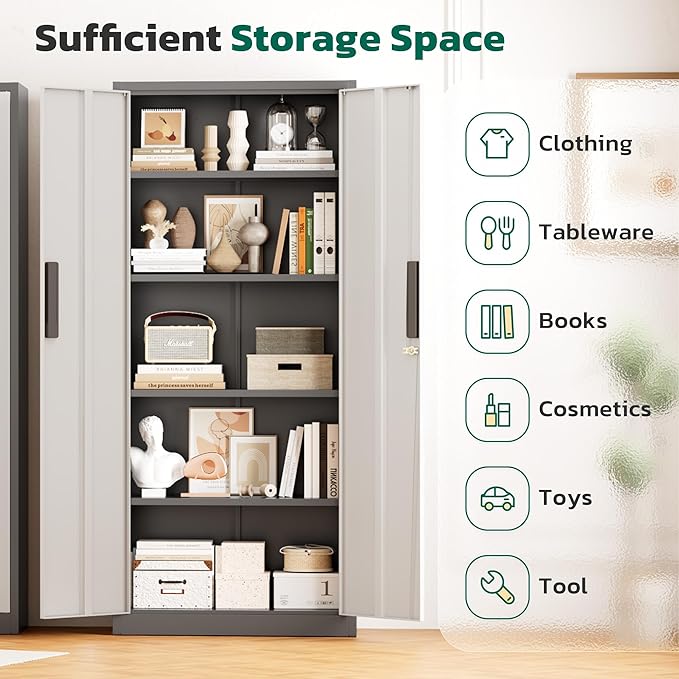 Greenvelly Metal Storage Cabinet, Lockable Steel Cabinets - Image 6