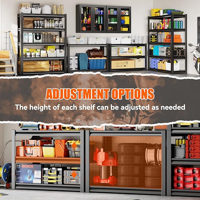 59" W Storage Shelves 2500LBS Garage Shelving Heavy Duty 5 Tier Adjustable - Image 5
