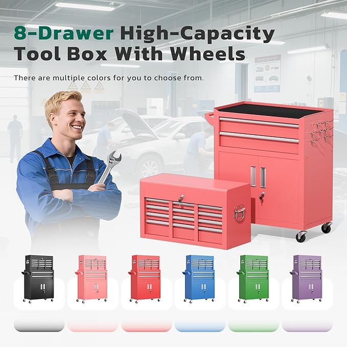 Greenvelly Tool Chest, 8-Drawer Rolling Tool Chest - Image 9