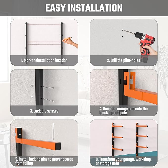Lumber Storage Rack, Snap-Fit Connection Lumber Rack Wall Mount, Heavy Duty - Image 8