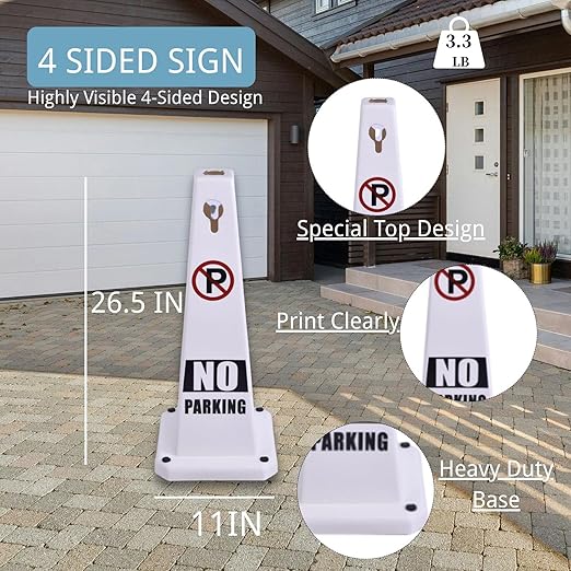 BESEA White No Parking Cone White Caution 4 Sided No Parking Cone Reserved - Image 2