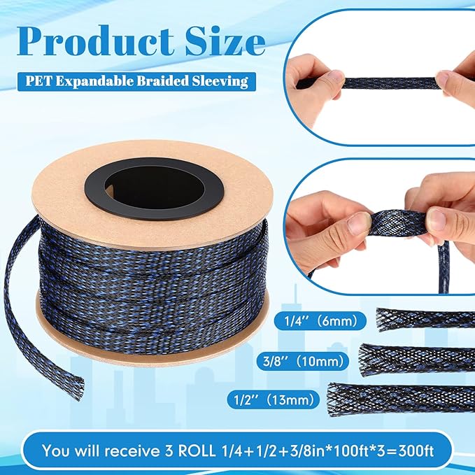 Pangda 300 Feet 1/4, 3/8 Inches Wire Loom Pet Expandable Braided Sleeving - Image 2