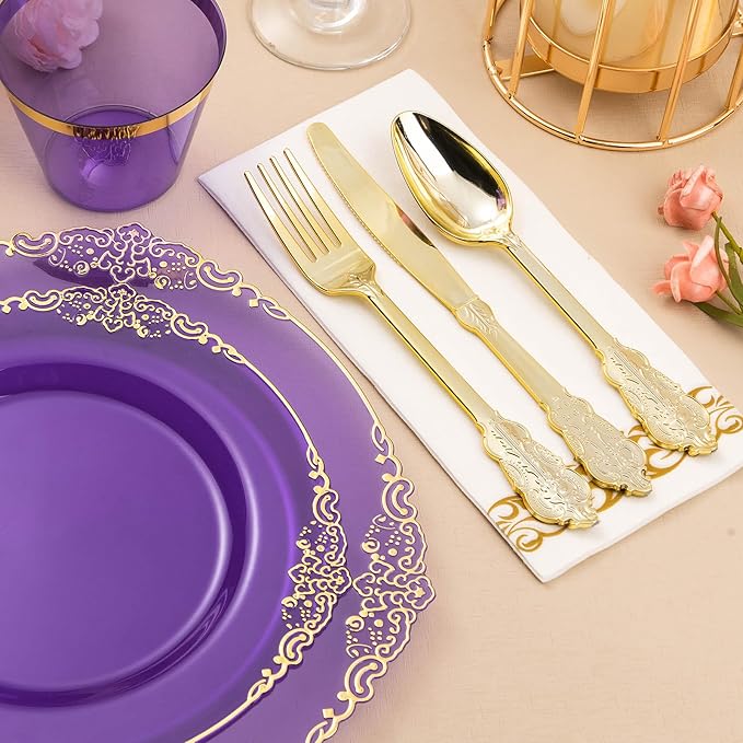 700PCS Clear Purple Plastic Plates - Image 4