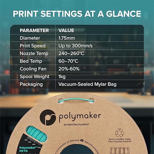 Polymaker PETG Green 3D Printer Filament 1.75mm 1kg, High Speed PETG up to - Image 4