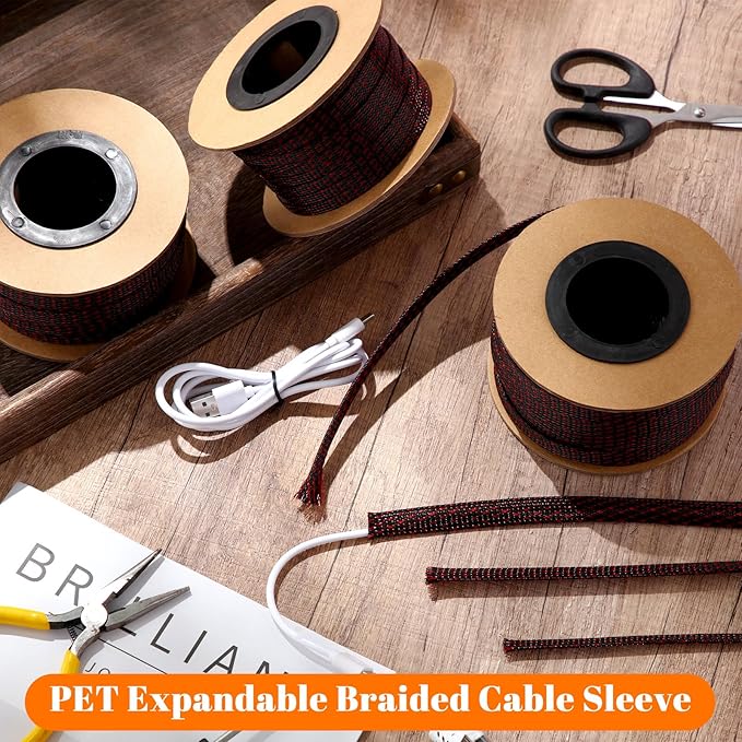 Pangda 300 Feet 1/4, 3/8 Inches Wire Loom PET Expandable Braided Sleeving - Image 4