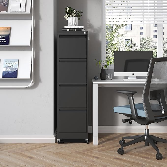 4 Drawer Mobile File Cabinet, Metal Filing Cabinet - Image 2