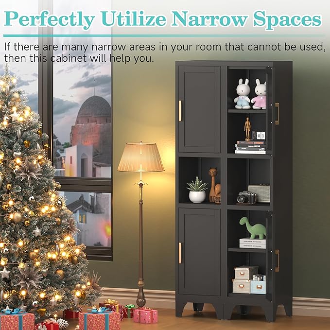 Tall Bathroom Storage Cabinet, Metal Slim Narrow Bathroom Organizer - Image 2