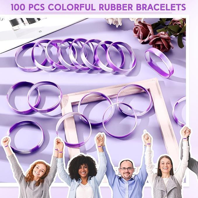 Liliful 100 Pcs Silicone Rubber Wristbands Rubber Wristband Bracelet Bands - Image 3