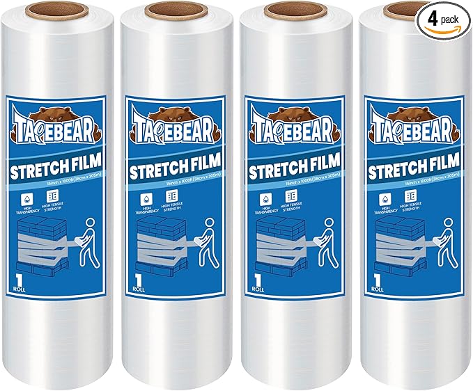 TAPEBEAR 4 Rolls Stretch Wrap Heavy Duty 15" x 1000 Ft, 80 Gauge Industrial by TAPEBEAR