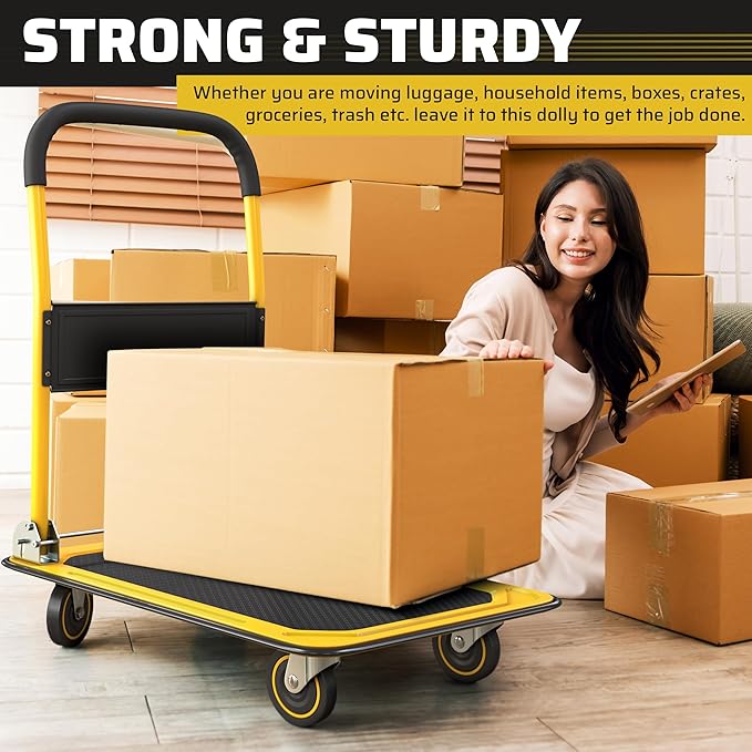 Heavy Duty Foldable Push Cart Dolly | 330 lbs. Capacity | Upgraded Collapsible - Image 5