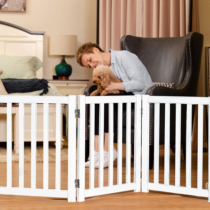 LZRS 3-Panel Wooden Free Standing Foldable Dog Gate Indoor – 24" High, - Image 6
