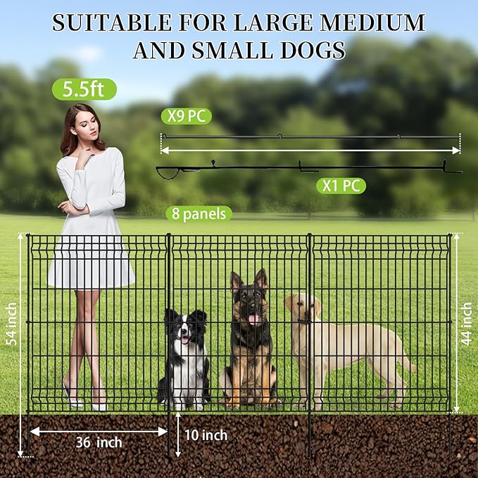 No Dig Fence Outdoor Dog Fences, Total 44" H x 288" W Decorative Metal Garden - Image 2
