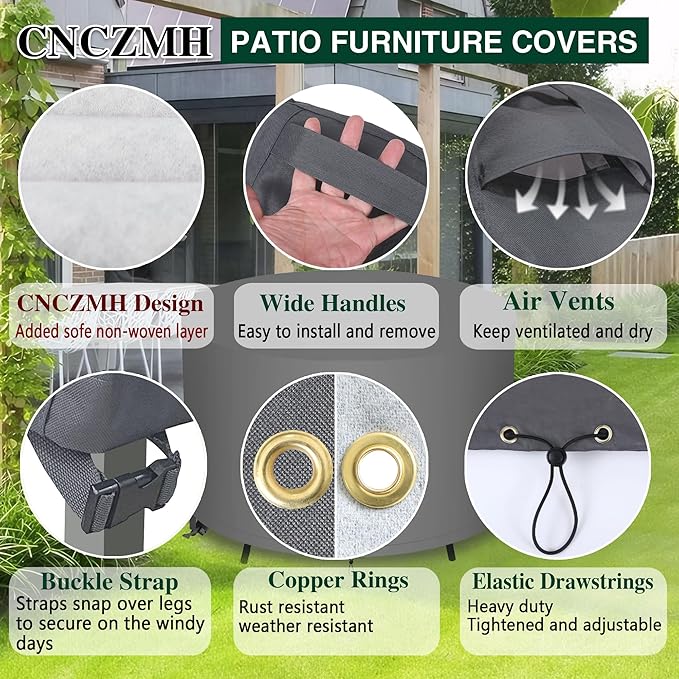 Heavy Duty Patio Furniture Covers Waterproof, 600D Round Outdoor Furniture - Image 5