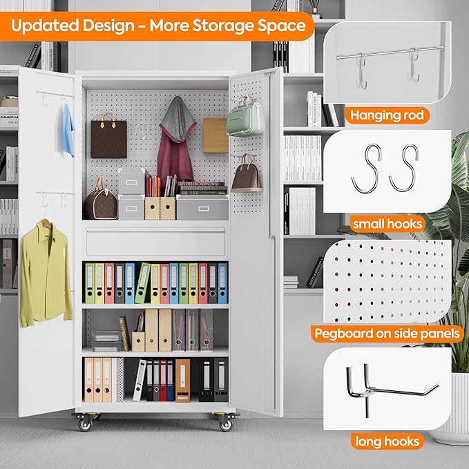 Metal Storage Cabinet with Drawers, Locking Garage Tool Cabinets on Wheels with - Image 6