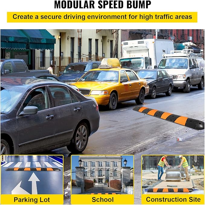 VEVOR Rubber Speed Bump, 1 Pack 2 Channel Speed Bump Hump, 72.8 x 12.2 x 2.2 - Image 2
