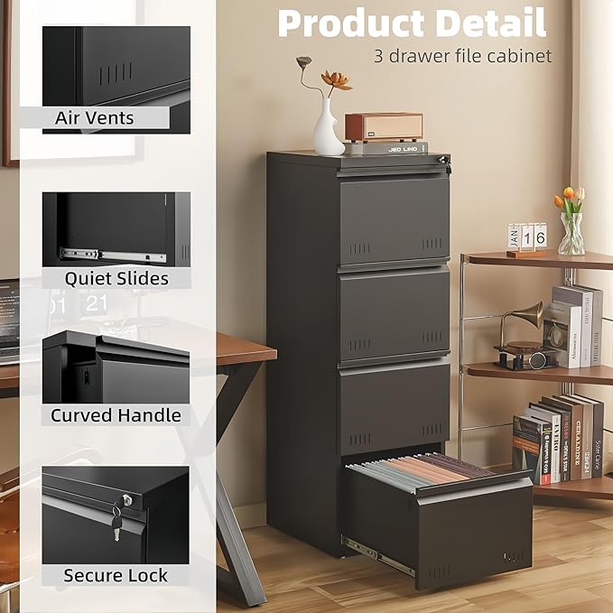Metal File Cabinet with Lock, Vertical 4 Drawer File Cabinets - Image 4