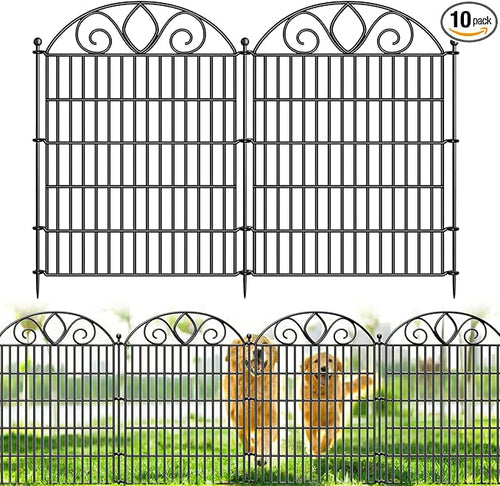 10 Panels No Dig Tall Garden Fence Panel – 34" H X 22' L Rustproof Metal Dog by FencePost