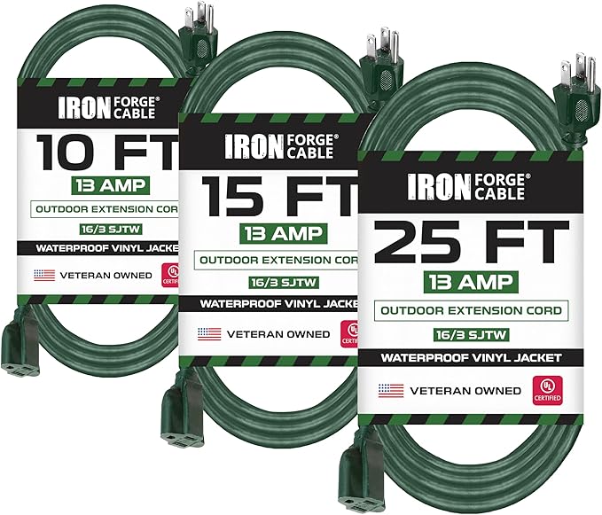 Iron Forge Cable Weatherproof Outdoor Extension Cord 3 Pack, 10 ft, 15 ft by IronForgeCable