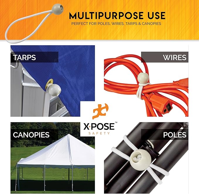 Xpose Safety Bungee Ball Cords 11" 10 Pack Heavy Duty White Stretch Rope - Image 3