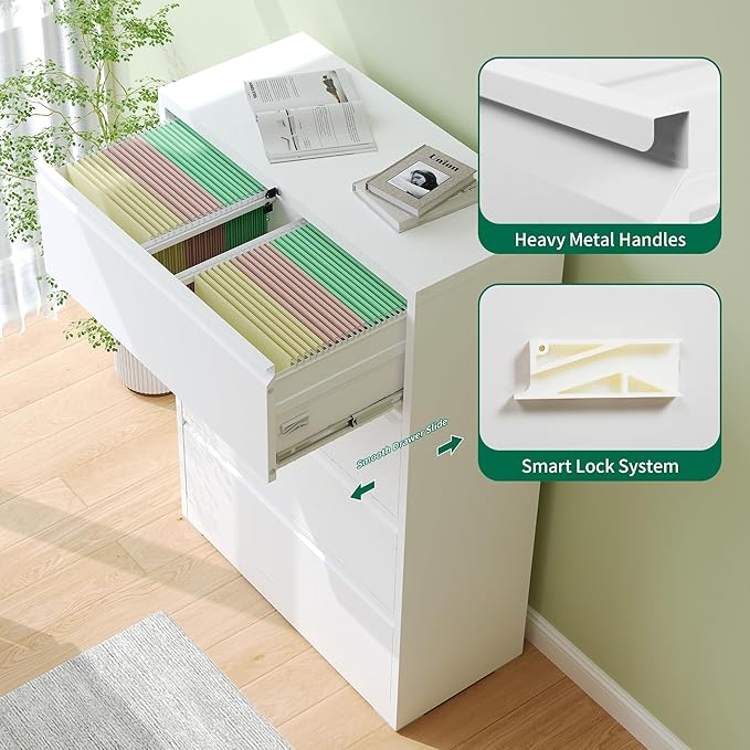 4 Drawer Lateral File Cabinet, Metal Filing Cabinets - Image 5