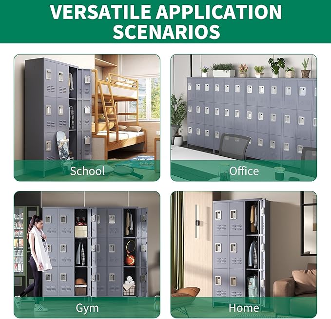 72" Tall Emplyee Locker with Shelves and Hooks 9 Doors Steel Sports Locker - Image 5