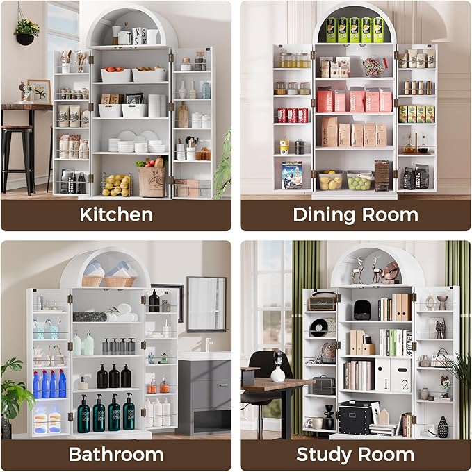 65" H Arched Kitchen Pantry Cabinet, Modern Farmhouse Storage Cupboard - Image 7