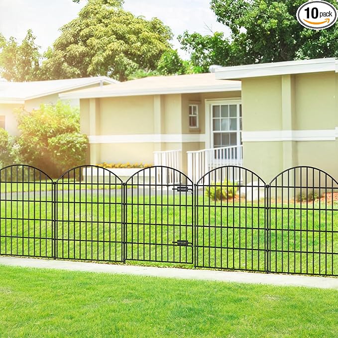 Metal Garden Fence with Gate 36in x 23.3ft, 1 Gate+ 9 Panels Dog Fence Border by FOREHOGARGARDEN%EF%BC%86HOME