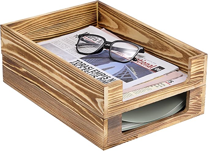 BTSKY 2PCS Vintage Wood Letter Tray - Image 3