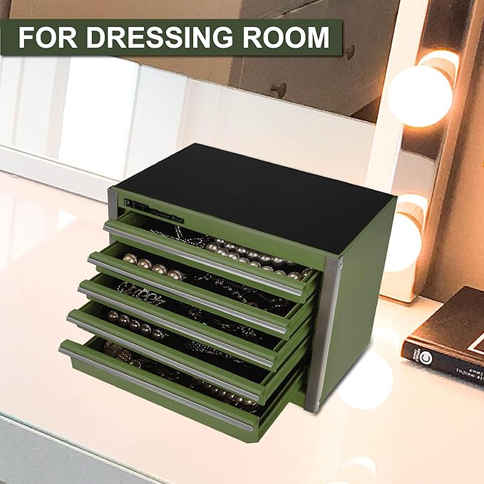 P.I.T. Mini Army Green Tool Box, Portable 5-Drawer Micro Roll Cab Steel Tool Box - Image 6