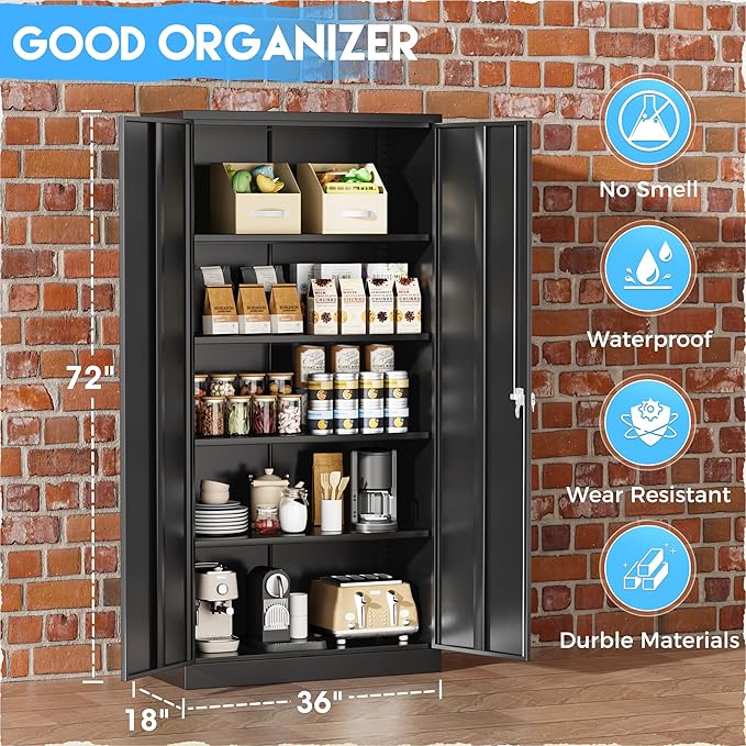 Greenvelly Metal Storage Cabinets 72” Black Garage Steel Storage Cabinet - Image 4