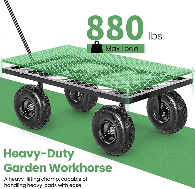 Homdox MAX 880LB Garden Cart, Heavy Duty Garden Wagon, Mesh Foldable Garden Cart - Image 5