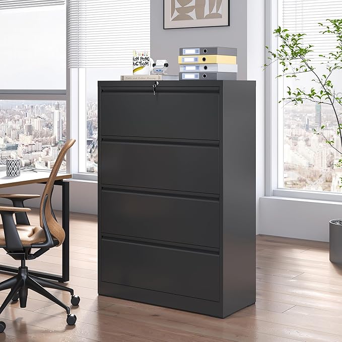 4 Drawer Lateral File Cabinet, Metal Filing Cabinets - Image 2