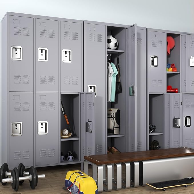 72" Tall Employee Locker with Shelves and Hooks 3 Doors Steel Sports Locker - Image 6