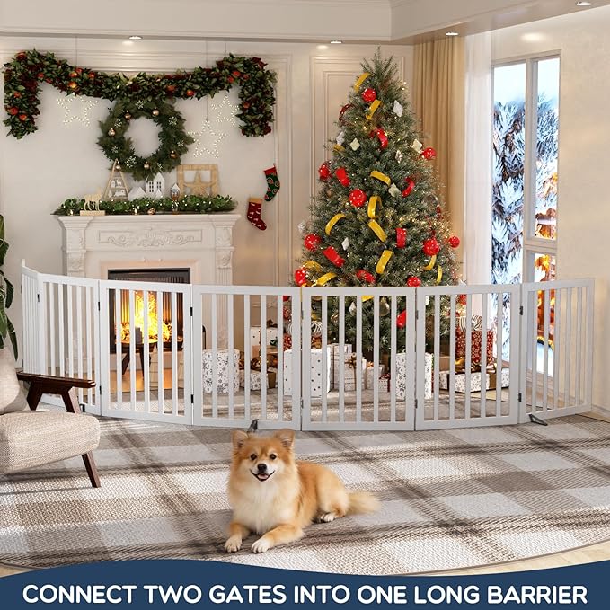 Homykic Bamboo Freestanding Dog Gate, No Assembly Pet Gate Indoor, 24”H x 75”W - Image 8
