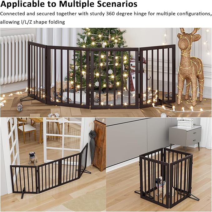Dog Gates for Doorways Stair House Freestanding Pet Gates for Dogs Wooden Dog - Image 4