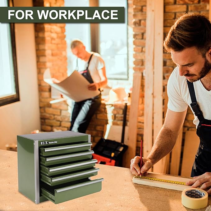 P.I.T. Mini Army Green Tool Box, Portable 5-Drawer Micro Roll Cab Steel Tool Box - Image 8