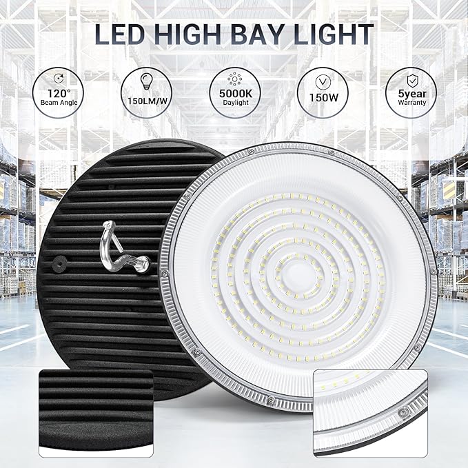 6 Pack 150W UFO Led High Bay Light, 21050LM 5000K Daylight Area Lighting - Image 2