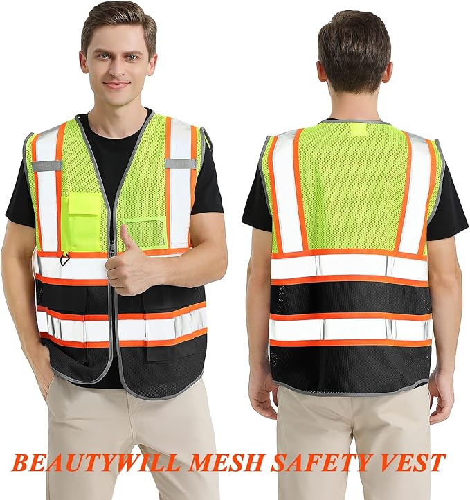 BeautyWill Custom Logo Safety Vest Class 2 High Visibility Reflective Vest - Image 5