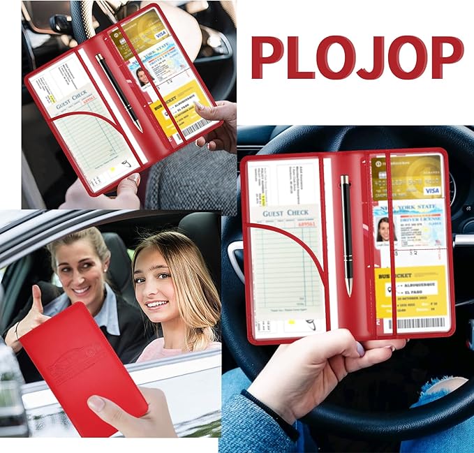 Car Registration and Insurance Card Holder, Leather License Document Red Glove - Image 2