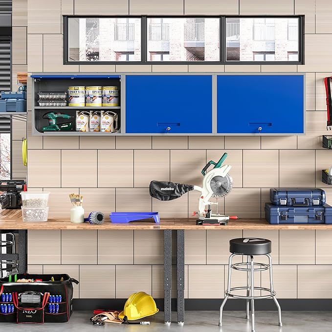 Metal Wall Cabinet with Locking Door and Shelf, Hanging Garage Cabinets with - Image 2